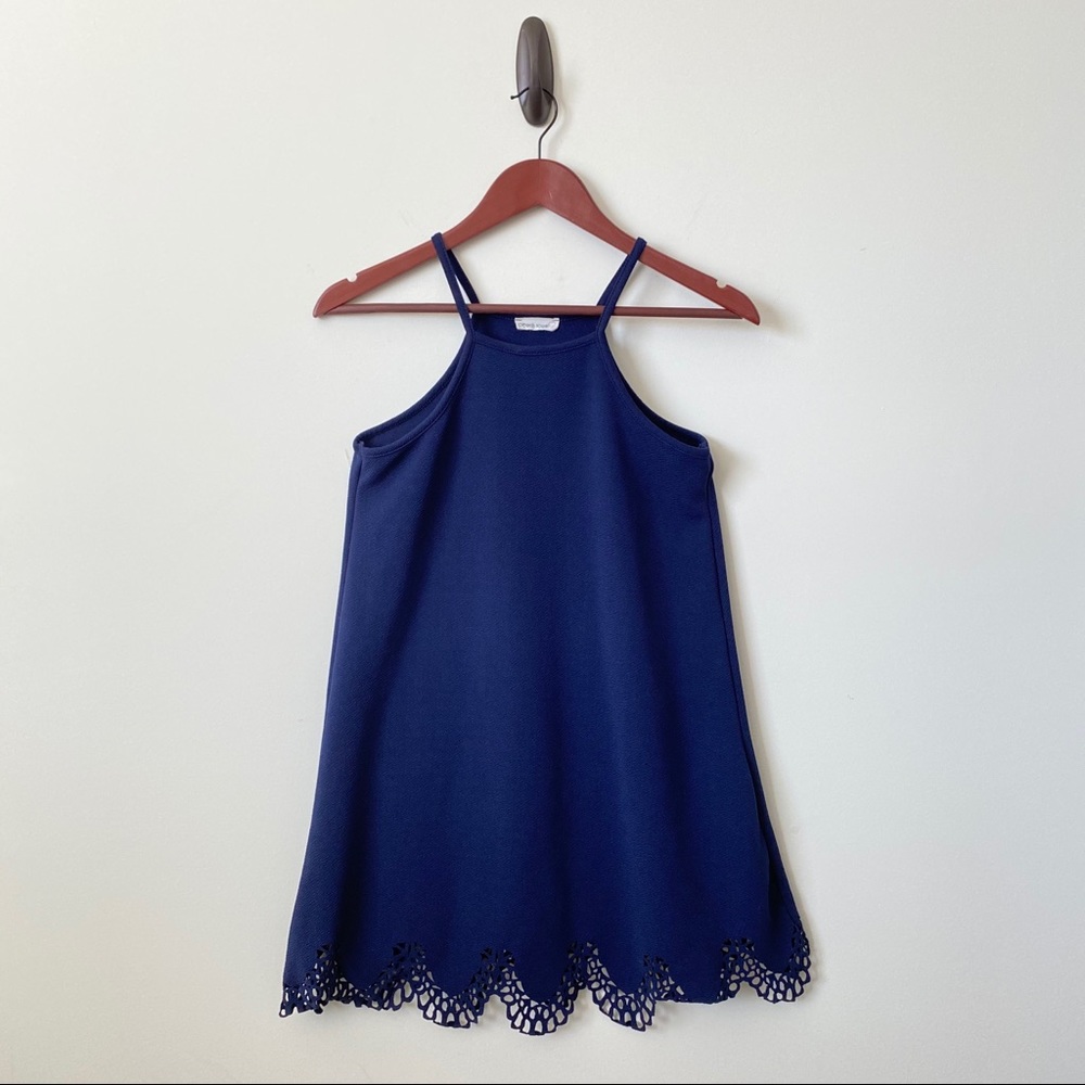 Peach Roy. Floral Laser Cut Floral Mini Dress Blue